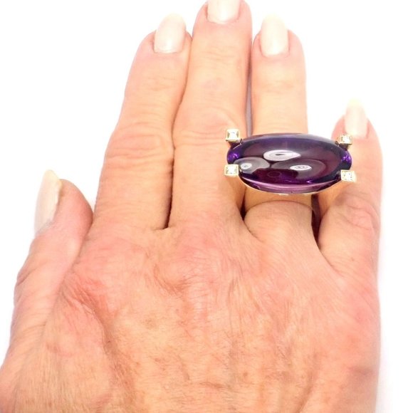 Rare! Authentic Van Cleef & Arpels 18k Yellow Gold Diamond Large Amethyst Ring - Picture 10 of 12